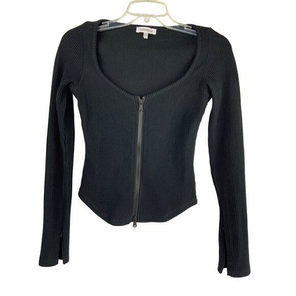 Good American crop ribbed zippered top long sleeves with zips - Picture 1 of 8